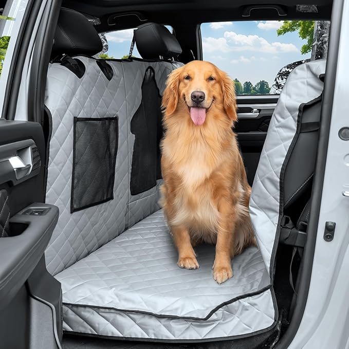 Dog Car Seat Cover for Back Seat - Waterproof Pet Hammock with Embedded Insert Door Protectors (XLarge for Crew Cab Truck with Fold‑Up Seat)
