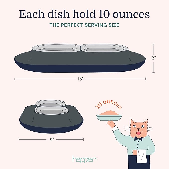 Hepper NomNom - Spill Proof Elevated Cat Bowls for Food and Water - Whisker Relief Bowl + Raised Cat Food Bowls: a Safe Dish for Messy Cats - Stainless Steel Cat Bowl Station