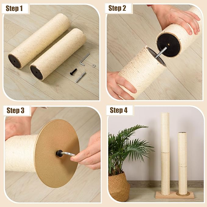 2 Root Cat Scratching Post Replacement 11.81x3.54 Cat Tree Scratch Post Replacement Natural Sisal Pole Cat Scratch Post Refill Pole Part with M8 Screws for Kitten Tree Tower Cat Furniture Accessories