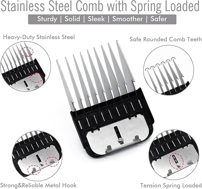 Professional A5-Style Animal Clipper Stainless Steel Color-Coded Snap-on Attachment Guard Guide Comb, 1/8"-1" Compatible with Wahl KM Series Oster A5 Andis Detachable Blade Pet Dog Groomers (#6-3/4")