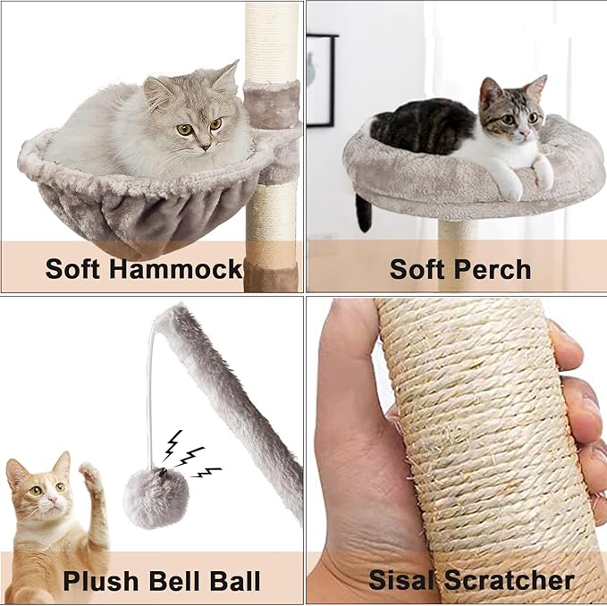 Timberer Litter Box Enclosure with Cat Tree, 2-in-1 Cat Tree Tower, Hidden Cat Litter Box Furniture with Scratching Post, Modern Cat Condo, Grey