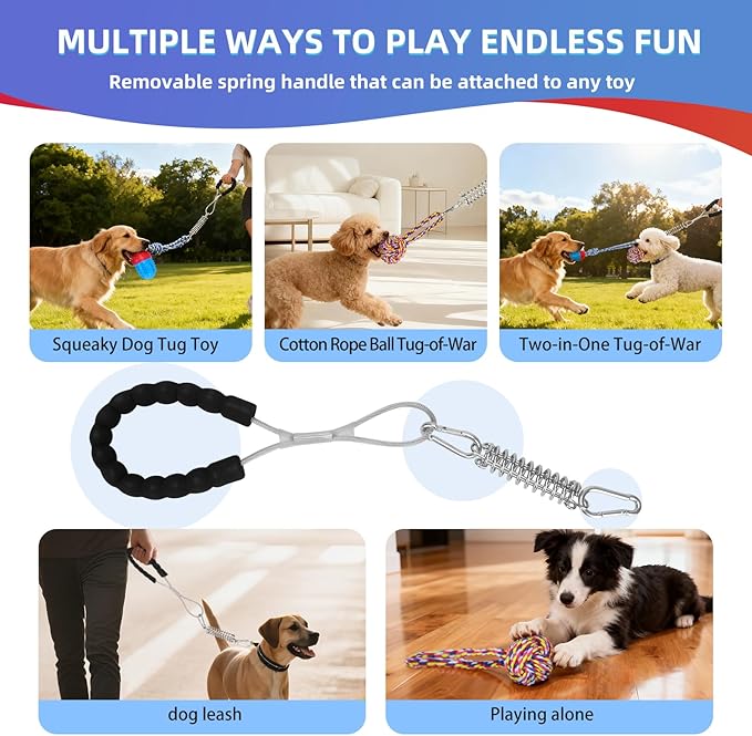 Tug of War Dog Toy,Interactive Dog Toys for Aggressive Chewers - Squeak Rope Toy for Puppies, Small Dogs to Keep Them Busy,Red