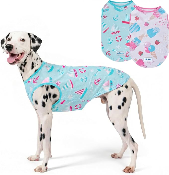 KYEESE 2Pack Dog Cooling Shirt, Breathable Dog Shirt for Medium Large Dogs, Sun Protection Dogs Cooling Vest Tank Top, Lightweight Soft Sleeveless Summer Pet Clothes, Blue+Grey, 3XL