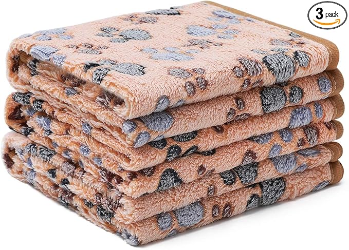 Luciphia 1 Pack 3 Blankets Super Soft Fluffy Premium Fleece Pet Blanket Flannel Throw for Dog Puppy Cat Paw Brown/Pink/White Small(23x16 inch)