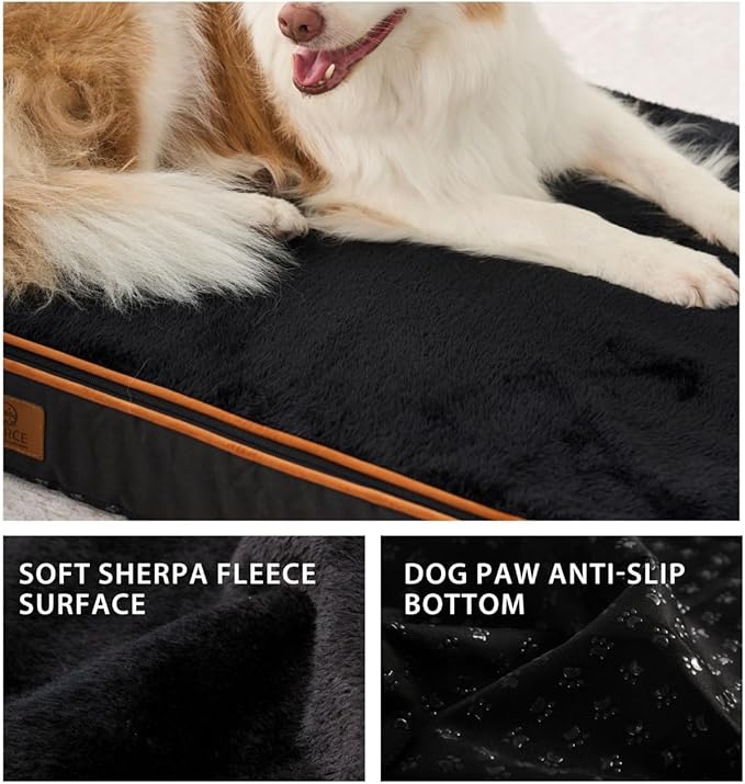 LIROCE Washable Dog Bed Cover Replacement, XL Wrap-Around Zipper Cover for Orthopedic Memory Faom Dog Bed (41x27x4 inches), Black