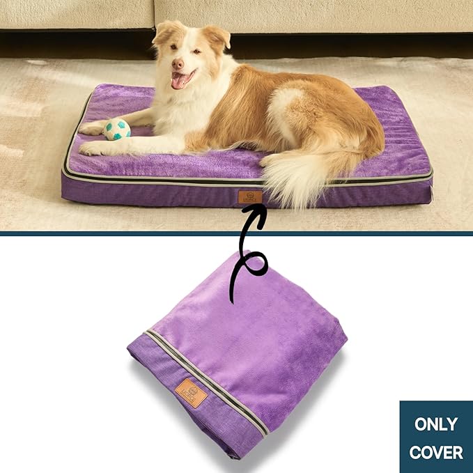 LIROCE Washable Dog Bed Cover Replacement, XL Wrap-Around Zipper Cover for Orthopedic Memory Faom Dog Bed (41x27x4 inches), Purple