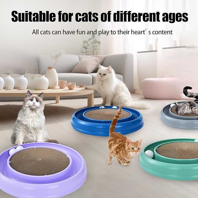 Cat Scratcher Toy Ball Track for Indoor Cats,Round Interactive Scratching Board Exercise Set for Bored Indoor Adult and Kitten Mental & Physical Stimulation (Purple)