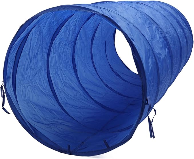 Drfeify Dog Agility Training Tunnel Portable Tear Proof Round Tunnel for Dog Play Training, Blue Oxford Fabric 23.6 X 59.1in