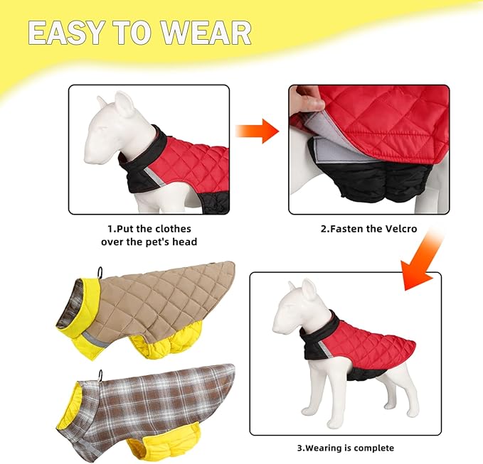 Dog Winter Coat for Large Dogs,Warm Reversible Puffer Jacket Lightweight Pet Vest Snowsuit with D-Ring,Waterproof Dog Cold Weather Coats Small to Large Breed Dogs Clothes,Yellow,4XL