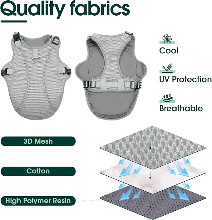 Kuoser Dog Cooling Vest for Large Dogs, Lightweight Dog Cooler Jacket Breathable Mesh Dog Cooling Shirts Reflective Dog Cooling Harness for Beach, Hiking, Walking Grey XXL