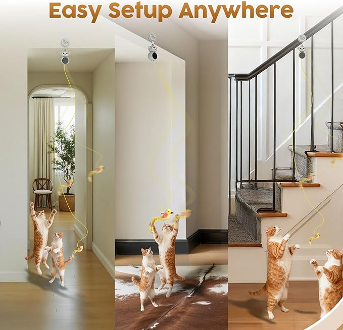 Interactive Cat Toys for Indoor Cats: 2 in 1 Cat Toy with Automatic Flying Bird & Mouse Wand, Smart Motion Mode Adjustable Speed, USB Rechargeable Safe for Bored Kittens and Adult Cats