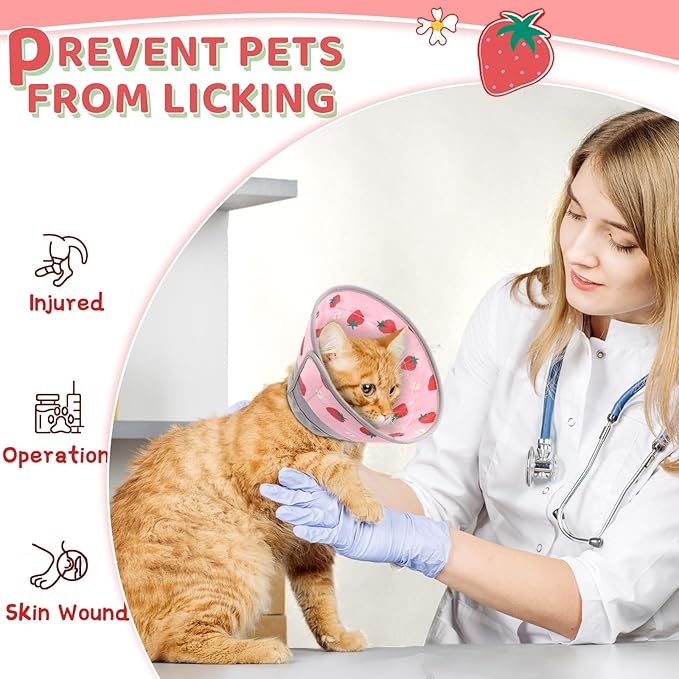 Cat Cone Collar Soft to Stop Licking, Adjustable, Foldable Lightweight Kitten Cones After Surgery Recovery for Cats & Kittens, Cat Cone Alternative, Easy Eating (Pink, M)