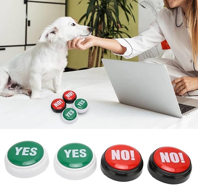 4pcs Dog Communication Set, Talking Buttons for Dogs Cats, Multifunction Portable Training Buzzer with Pre Recorded YES NO Sounds, ABS Material for
