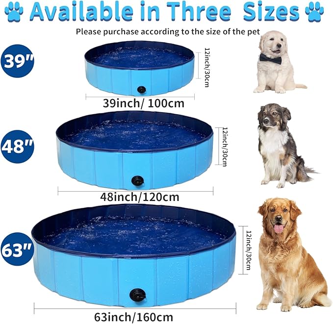 Foldable Dog Pet Bath Pool,63 x 12Inches Hard Plastic Collapsible Pet Bath Tub & Wading Pool or Dogs and Cats for Indoor/Outdoor Use, Blue