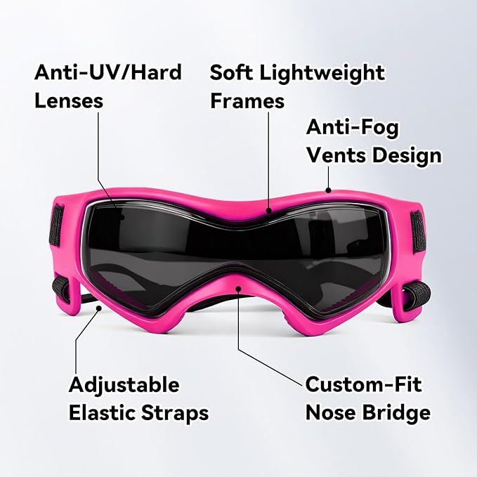 Dog Goggles for Extra Small Breed, Anti-UV Windproof Doggie Sunglasses, Small Dog Glasses Eye Protection for Riding Cycling Hiking, Pink