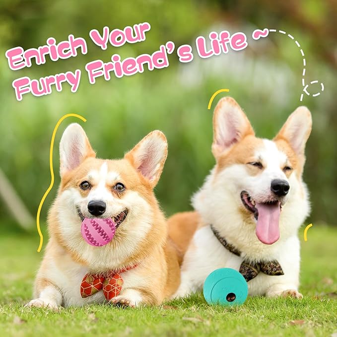 HIPPIH Dog Puzzle Toy 2 Pack, Interactive Dog Toys for Treat Dispensing, Durable Puppy Toys for Teething, Dog Treat Ball for Teeth/Slow Feeder/IQ Training/Playing, Pink-2.75‘’, Green-3.14‘’