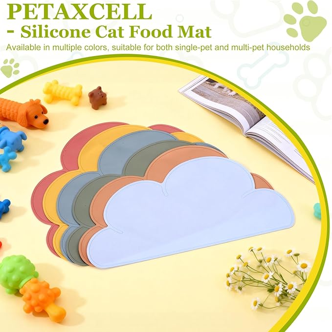 Silicone Pet Feeding Mat, Waterproof Dog Cat Food Bowl Placemat Tray Anti-Slip with Raised Edge Foldable Heat-Resistant (Orange, Cloud Shape), Intended for Cat Dog Water Bowl