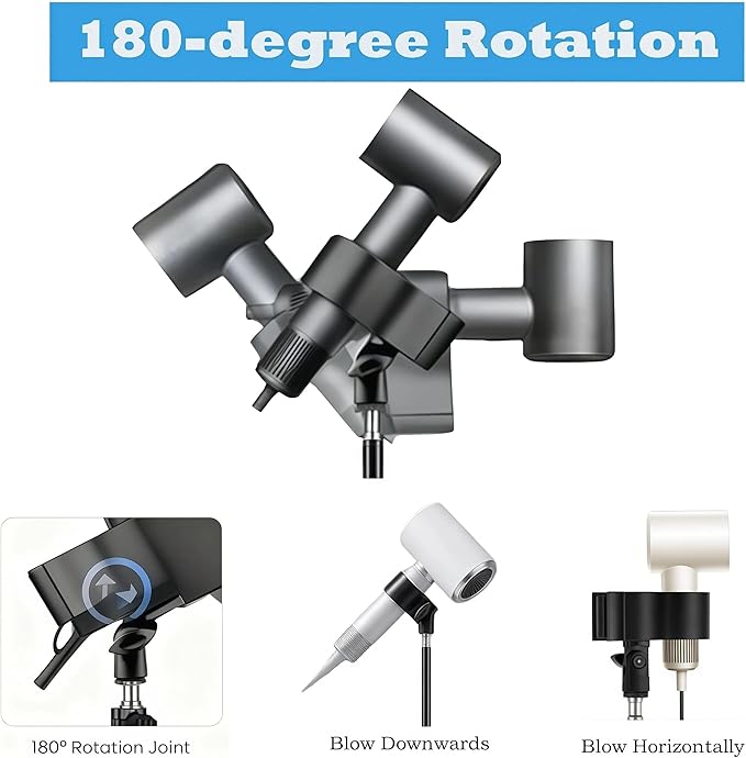 Hair Dryer Stand, Hair Dryer Holder with Tripod, Hands-free, Adjustable Height 30.3‑64.4in, Stable, Universal Metal Clip Fits 99% of Blow Dryers, Foldable & Portable for Home, Salon, or Travel