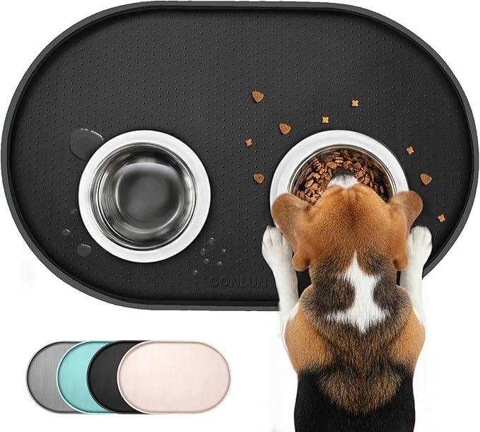 Conlun Dog Food Mat,Raised Edges Pet Food Mats for Spill Containment,BPA-Free Silicone Cat Dog Feeding Mat for Floor Waterproof,Rubber Pet Placemats for Food and Water Bowls 1/2 Inch