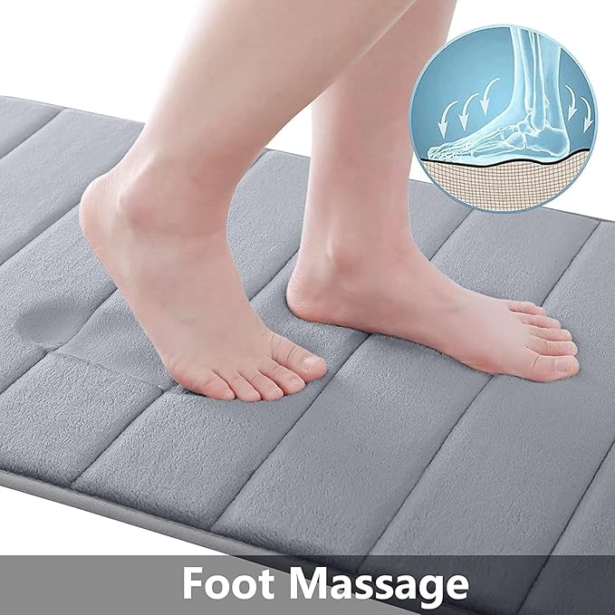Buganda Memory Foam Bath Mat, 60" x 24", Ultra Soft and Non-Slip Bathroom Rugs, Water Absorbent and Machine Washable Bath Rug Runner for Bathroom, Shower, and Tub, Medium Grey