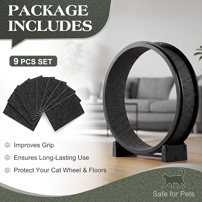 Ripeng 9 Pieces Cat Outer Wheel Pads Compatible with Cat Wheel Replacement Self Adhesive Felt Pads Durable and Non-Toxic Exercise Accessories