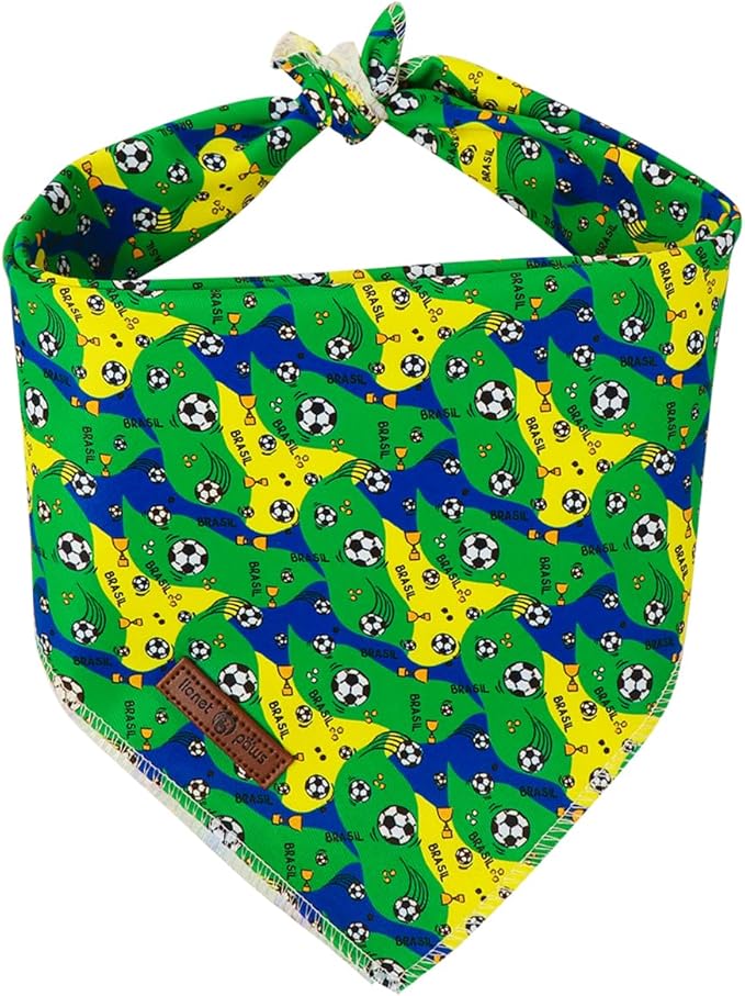 Lionet Paws Summer Football Dog Bandana Washable Cotton Handkerchief Scarf Triangle FIFA Club World Cup Bandana for Medium Large Dogs Girl Boy