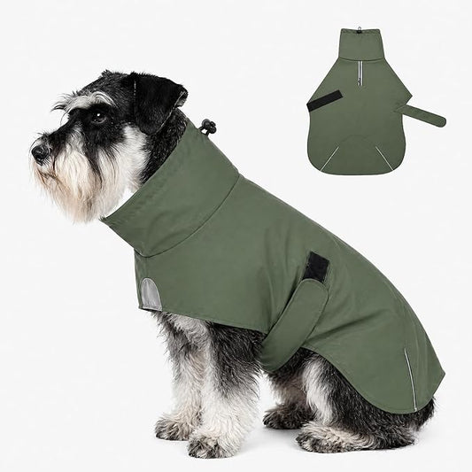PU Dog Raincoat, Non-Toxic & Odorless Waterproof Vest, Adjustable High Neck and Hook & Loop Belly Closure for Rainy Potty Breaks & Wet Weather Outdoor Walks (Olive Green, Medium)