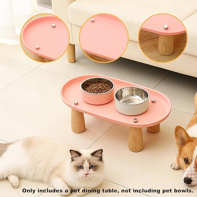 Generic Cat Bowl Raised Stand Rack to Protect Cat Neck Sturdy Non Slip Stable for Feeder Stand Elevated Holder, Pink 24cmx13cm