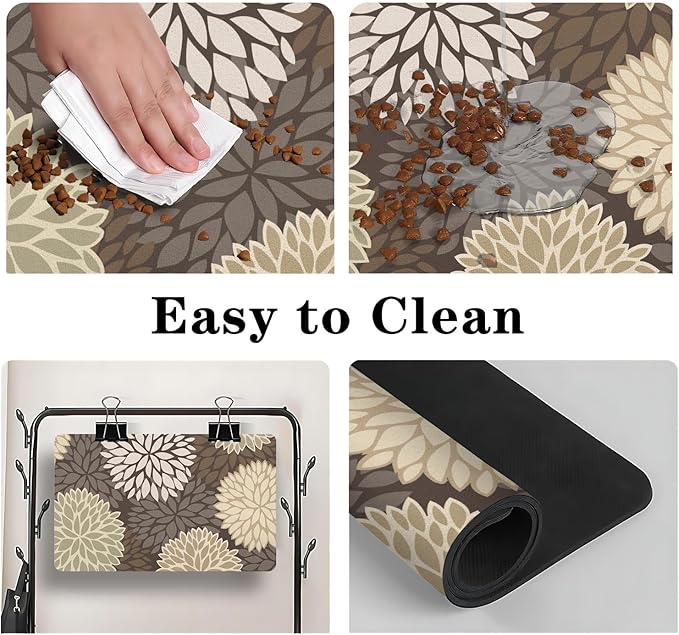 Dog Food Mats for Floors, Absorbent and Quick-Drying Pet Cat Food Mat,Anti-Fouling and Easy-to-Clean Pet Feeding Mat,Dog Bowl Mat for Messy Drinking Water Bowls.12x20, Bohemia Dahlia Floral Style