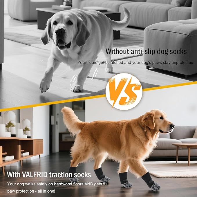 ‌VALFRID Non-Slip Dog Socks with Double Sides Grips, and Durable Dogs Grip Socks,Hardwood Floors Anti-Slip,Dog Booties for Small Medium Large Dogs M