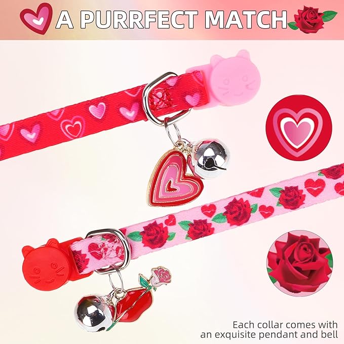 PUPTECK Cat Collar Breakaway with Bells, Kitten Collar Outfit Adjustable for Girl Boy Small Pet Puppy Bunny, Cute Costume Accessory with Safety Release Buckle (Valentines)