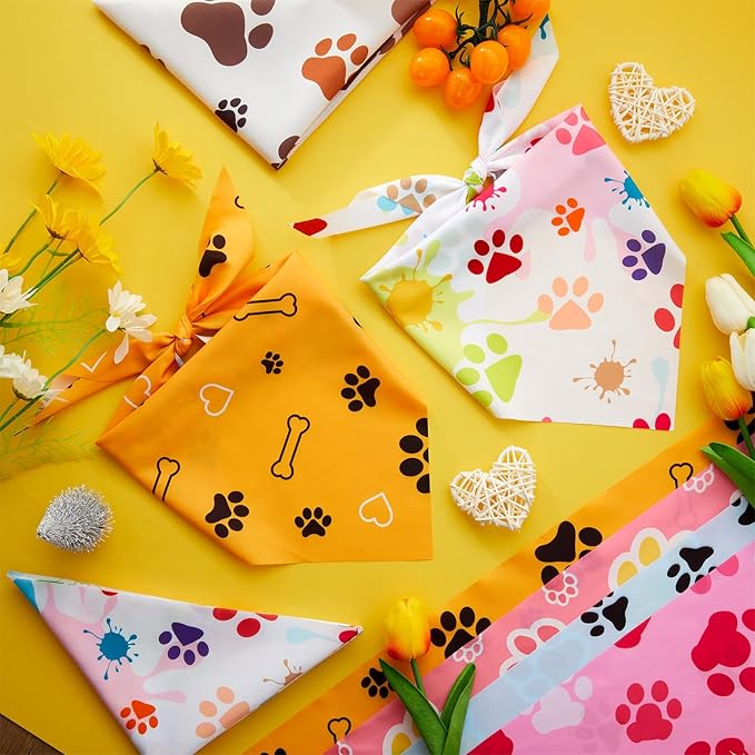 Abbylike 100 Pcs Paw Print Dog Bandanas Bulk Cute Footprint Bandanas for Dogs Triangle Kerchief Bib Scarf for Pets National Dog Day Party Costume Photo Props Accessories Pet Shops (31.5 x 21.7 x 21.7)