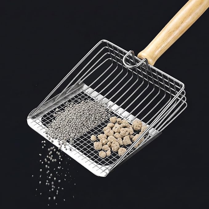 Cat Litter Scooper Metal, Cat Litter Scooper with Holder Heavy Duty Stainless Steel Litters Shovel with Washable Stand for Cats Litters Box, Durable and Heavy Duty, Easy to Clean