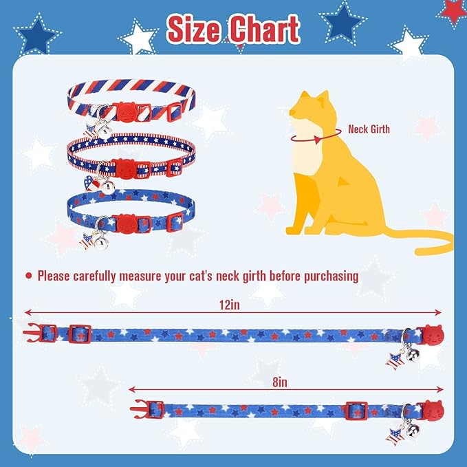 PUPTECK Cat Collar Breakaway with Bells, Kitten Collar Outfit Adjustable for Girl Boy Small Pet Puppy Bunny, Cute Costume Accessory with Safety Release Buckle (American Flag)
