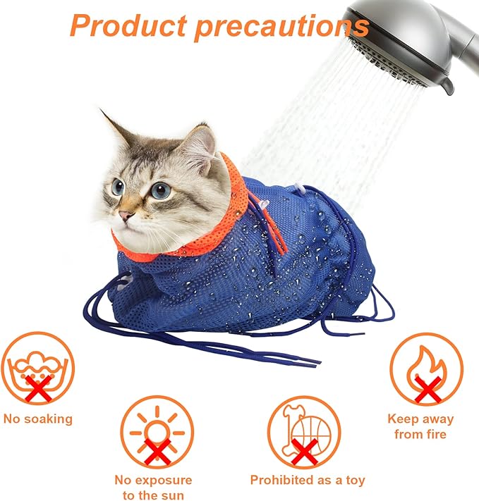 Cat Bathing Bag, Catcan Anti Scratch Cat Washing Bag Breathable Mesh Adjustable Grooming Shower Bags for Nail Trimming