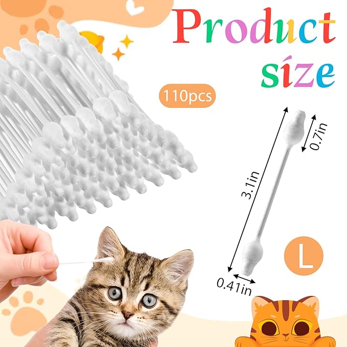 110 PCS Dog Ear Cleaning Swabs Pet Cotton Swabs Gourd-Shaped Design Large Cotton Buds Double Sided Soft Paper Stick Dog Cat Ear Cleaner Swab Safe Grooming Tool for Medium and Big Dogs