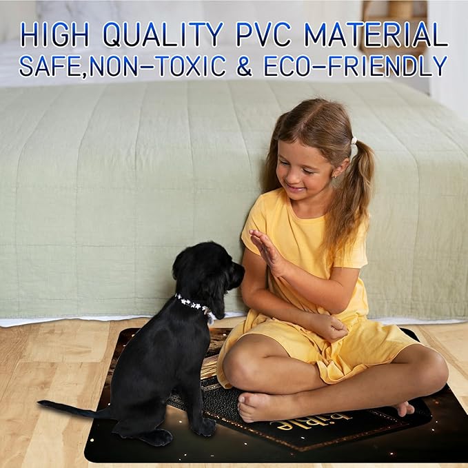 Dog Food Mat, 19.6" x 23.6" Absorbent Pet Feeding Mat for Food and Water, Waterproof Diatom Mud Pet Placemat with Non-Slip Rubber Backing, Cat Bowl Mat for Floors - Retro Bible Books