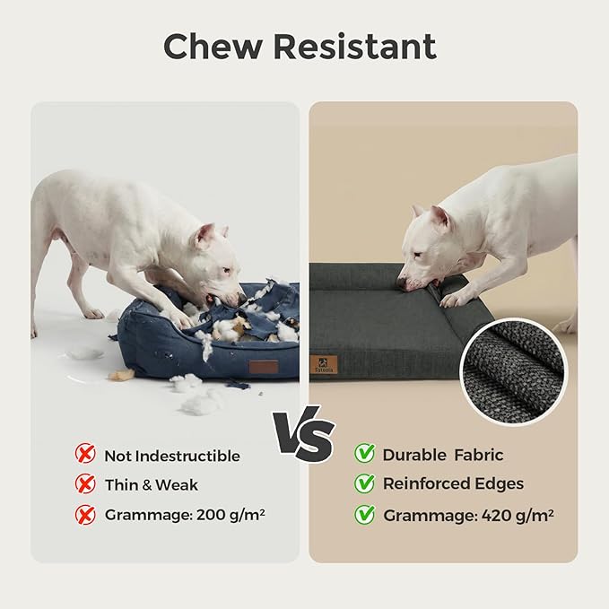 Sytopia 42 Inch Indestructible Dog Beds for Large Dogs, Big Chew Proof Orthopedic Egg Crate Foam Pet Bed with Washable Removable Cover and Anti-Slip Bottom, Black