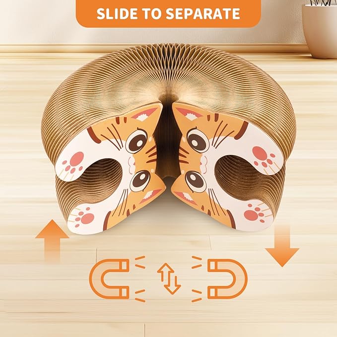Magnetic & Reversible Cat Cardboard Scratcher, Cat Toys for Indoor Cats, Collapsible Ball Track with Bell, Interactive Cat Toys for Chasing and Scratching, for Both Adult & Kittens Cat