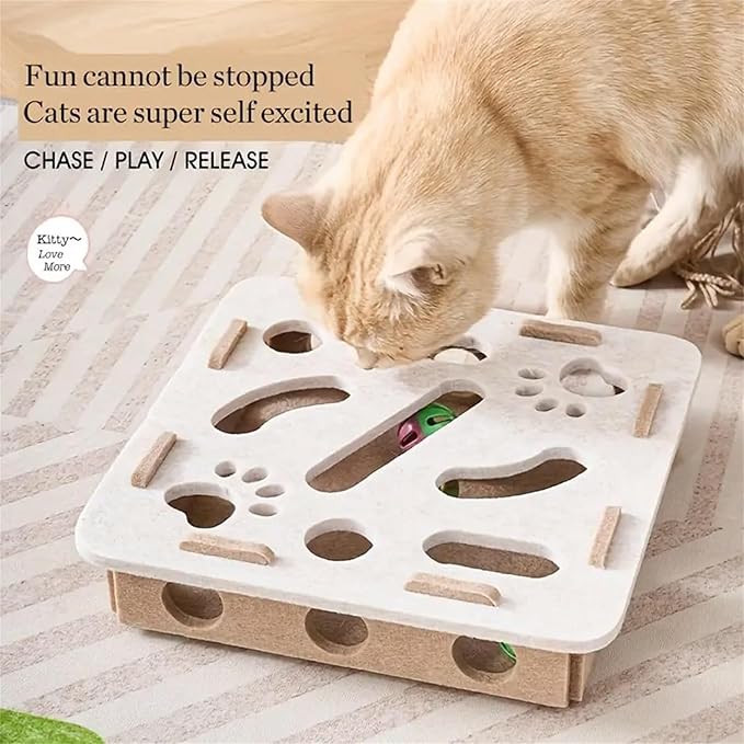 2026 New Cat Nail File Enrichment Box,Cat Scratch Puzzle Enrichment Box,Interactive Cats Toy with 3 Bell Balls for Indoor Cats Self Play,Encourages Hunting Instincts (E)