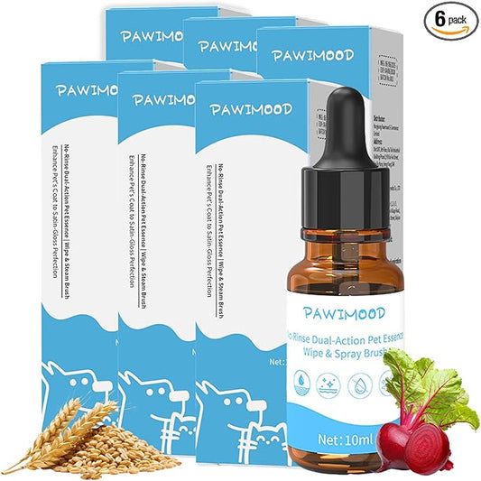 6Pcs Waterless No-Rinse Pet Shampoo Essence for Dogs & Cats, Concentrated Deodorizing Formula Neutralizes Odors & Hydrates Coat with Pomegranate Scent, for Steam Brush,0.34 oz*6