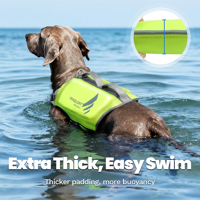 VIVAGLORY High Buoyancy Dog Life Vest, Swimming Vest with Handle, Dog Life Jacket for Swimming & Boating, Buoyancy for Puppy Doggy, L, Bright Yellow