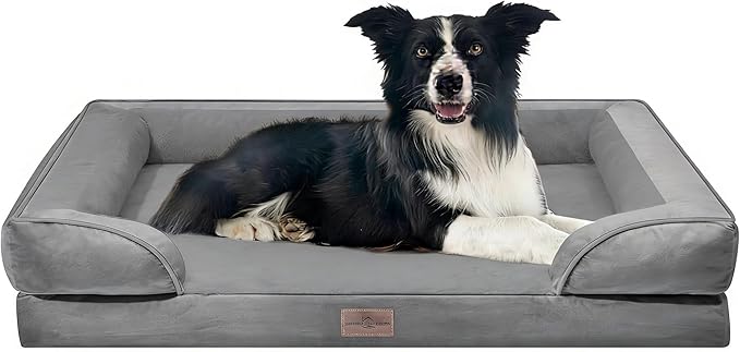 Comfort Expression Orthopedic Dog Bed for Large Dogs 35x22 Inch, Waterproof Egg Crate Foam Large Pet Bed with Removable Bolsters, Dog Couch with Washable Cover & Non-Slip Bottom, Concrete Grey