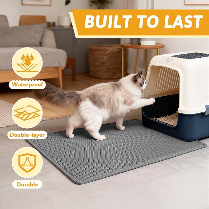 Pieviev Cat Litter Mat Double Layer Waterproof Urine Proof Trapping Mat 1 Pack (Gray, 30x24 Inch (Pack of 1))