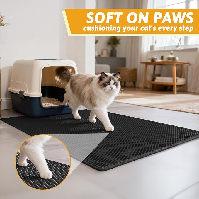 Pieviev Cat Litter Mat Double Layer Waterproof Urine Proof Trapping Mat 1 Pack (Black, 36x30 Inch (Pack of 1))