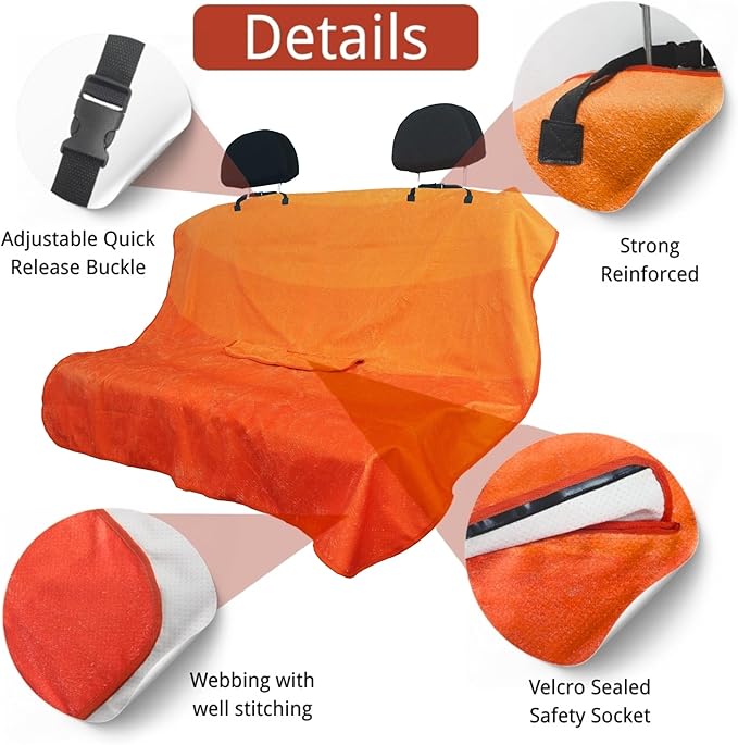 Waterproof Back Seat Cover for Dogs and Kids, Car Seat Protector Under Baby Car Seat, Child and Dog Car Seat Cover Blanket for Rear Bench(Orange, Rear Bench Seat Towel)