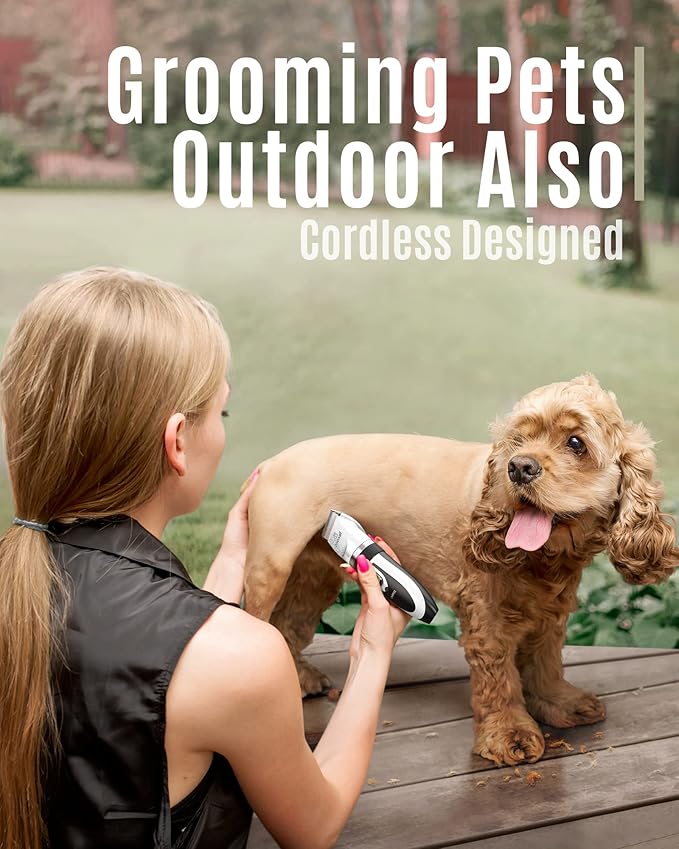 oneisall Dog Clipper Low Noise, Dog Grooming Kit with Rechargeable, Dog Shaver Cordless Electric Quiet Hair Clipper Set for Dog Cats Pets（White）