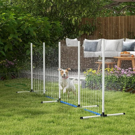 2 Piece Dog Agility Training Equipment Set with Weave Poles, Spray Water Tube, Whistle, Carry Bag, Obstacle Course for Dogs Agility Course for Outdoor, Garden, Backyard (White + Blue, 2 Piece)