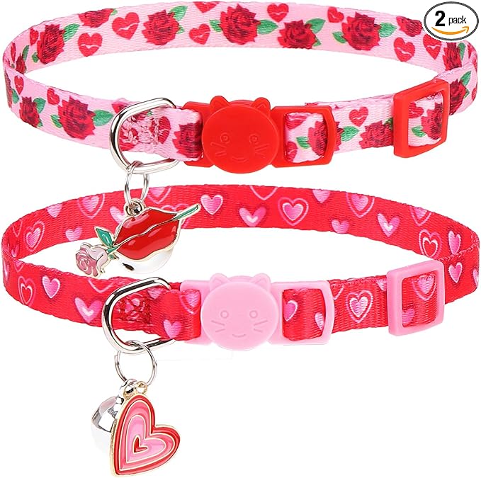 PUPTECK Cat Collar Breakaway with Bells, Kitten Collar Outfit Adjustable for Girl Boy Small Pet Puppy Bunny, Cute Costume Accessory with Safety Release Buckle (Valentines)