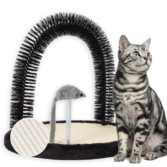 Happi N Pets Cat Self Groomer, Arch Grooming Brush wtih Heavy Duty Woven Sisal Pad, Rubbing Post & Catnip Toy, Cat Face Scratchers Body Massager, Cat Scratchers for Indoor Cats, Black